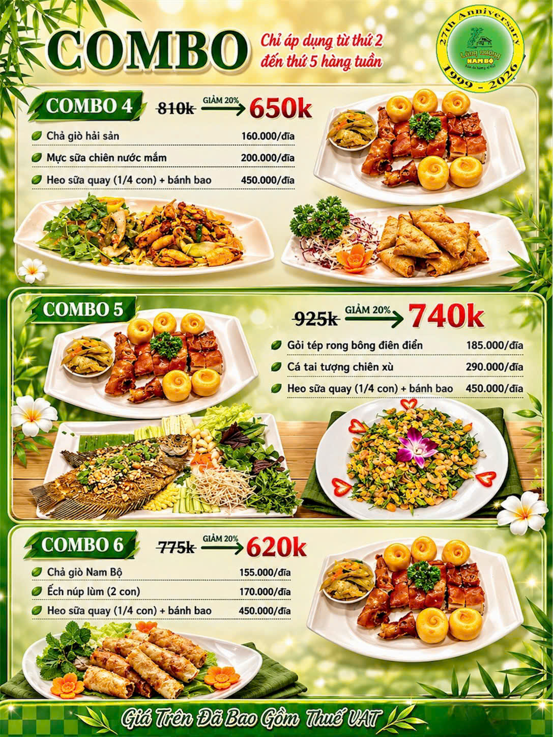 COMBO NGON KHÓ CƯỠNG – GIẢM 20% CHỈ TỪ 620k TẠI LÀNG NƯỚNG NAM BỘ